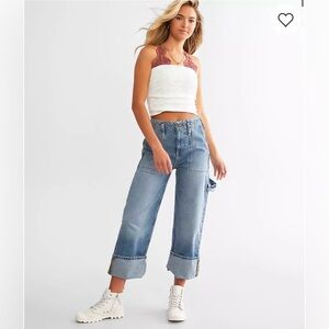 Free People Major Leagues Mid Rise Cuffed Cropped Jean